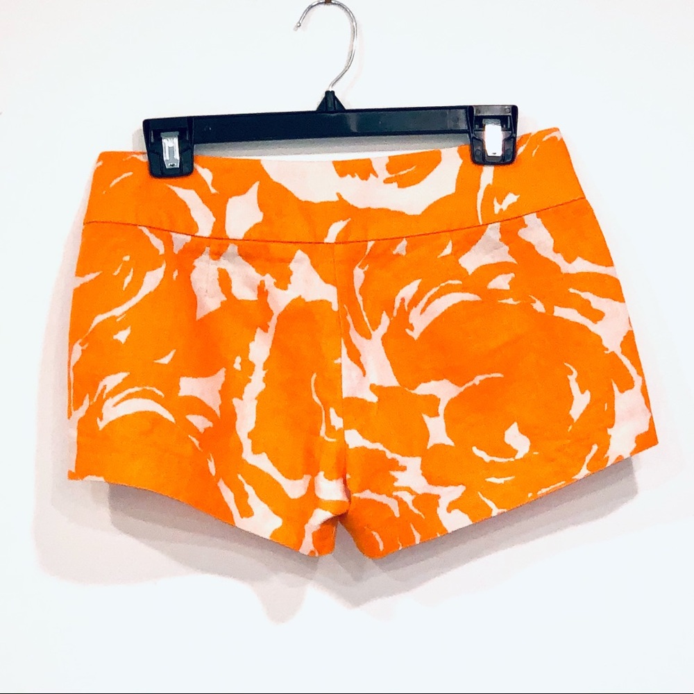 J. Crew High Waist Floral Shorts in Orange and White